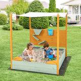 Kids Sandbox with Sand Wall w/ Removable Canopy for Kids 3-8 Years Old