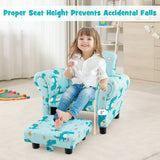 Kids Single Sofa with Cute Patterns  Ergonomic Backrest and Armrests-Blue