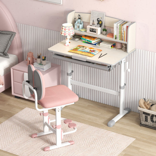 Height Adjustable Kids Study Desk with Tilt Desktop-Gray