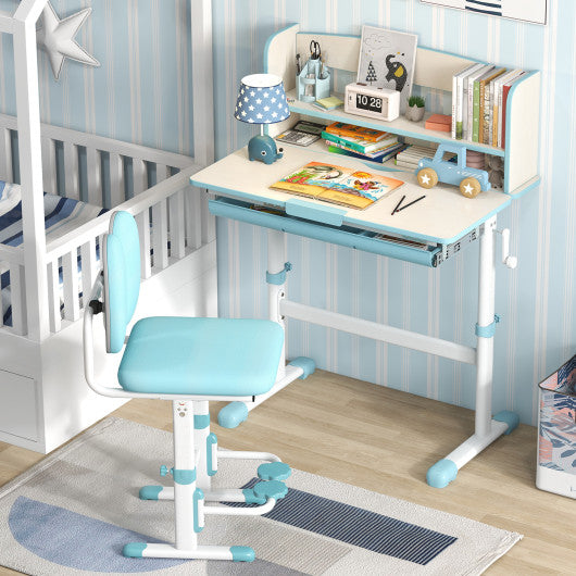 Height Adjustable Kids Study Desk with Tilt Desktop-Blue