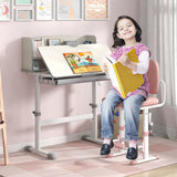 Height Adjustable Kids Study Desk with Tilt Desktop-Gray
