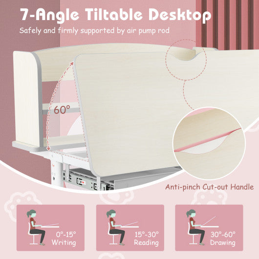 Height Adjustable Kids Study Desk with Tilt Desktop-Pink