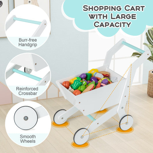 Wooden Kids Supermarket Playset with Cash Register and Shopping Cart-White