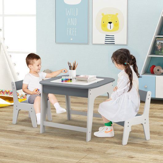 Kid's Table and Chairs Set with Double-sized Tabletop-Gray