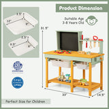 Kids Wooden Toy Workbench with Storage Space and Blackboard