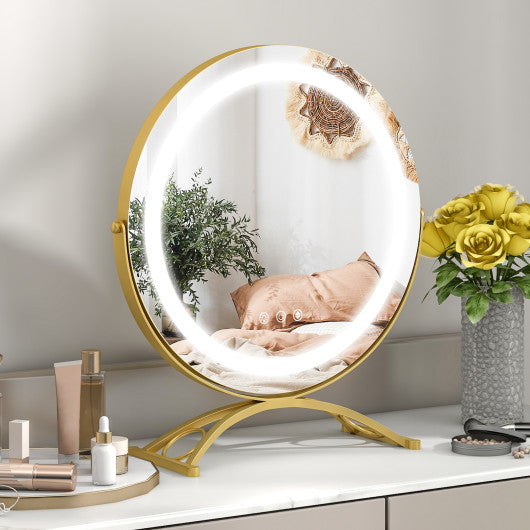 16 x 16 Inch Round LED Vanity Mirror with 3-Color Lighting and Brightness Dimming-Golden