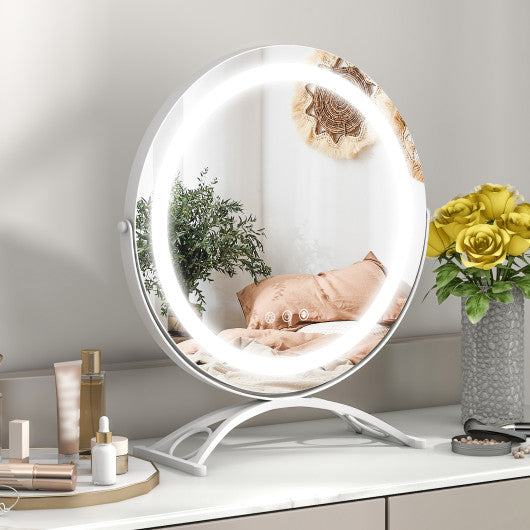 16 x 16 Inch Round LED Vanity Mirror with 3-Color Lighting and Brightness Dimming-White