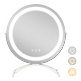 16 x 16 Inch Round LED Vanity Mirror with 3-Color Lighting and Brightness Dimming-White