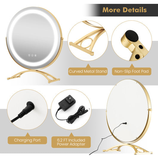 16 x 16 Inch Round LED Vanity Mirror with 3-Color Lighting and Brightness Dimming-Golden