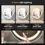 16 x 16 Inch Round LED Vanity Mirror with 3-Color Lighting and Brightness Dimming-White