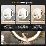 16 x 16 Inch Round LED Vanity Mirror with 3-Color Lighting and Brightness Dimming-Golden