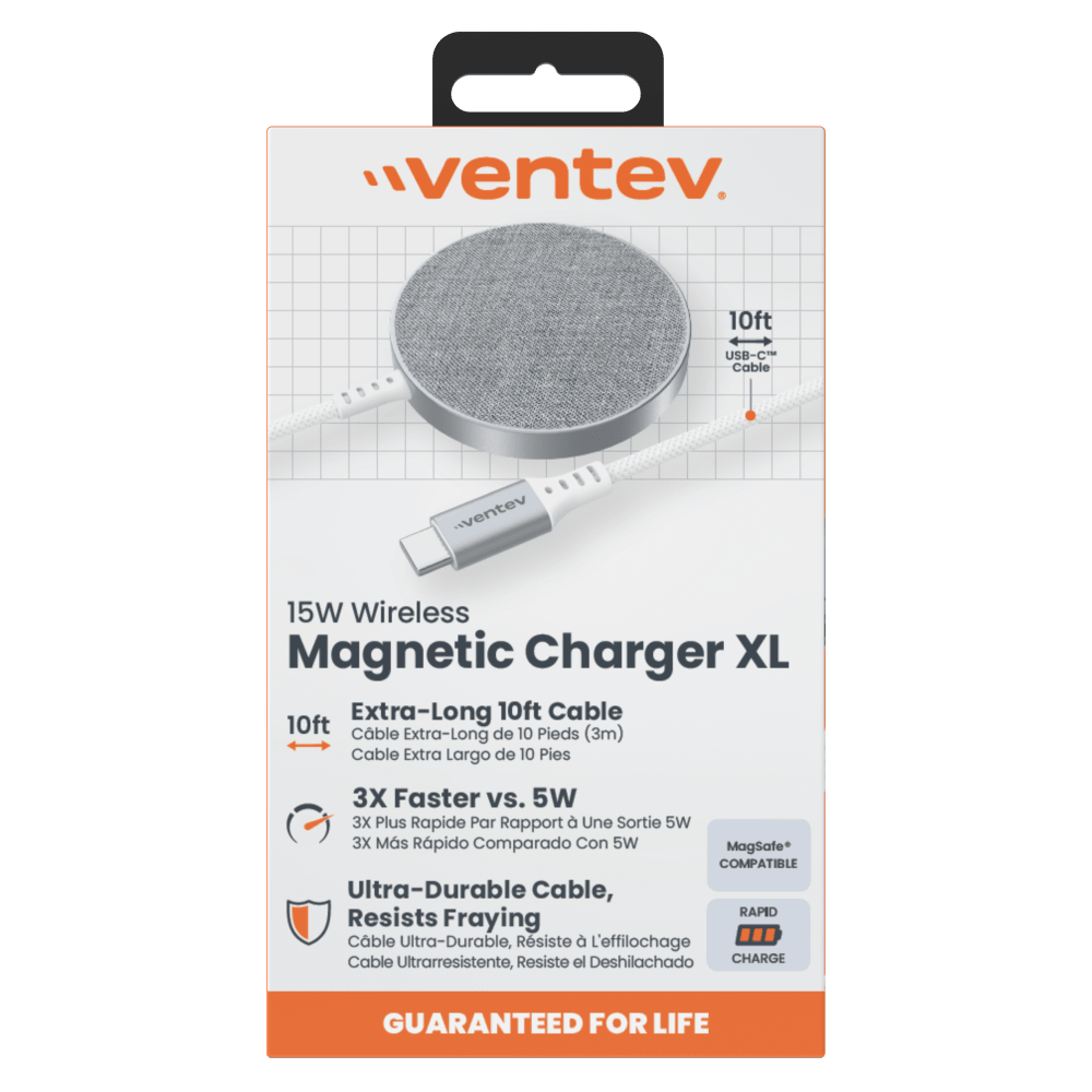 Ventev Ventev - 10ft Alloy 15W Wireless Magnetic Charger - Silver Silver by Ventev