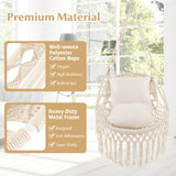 Hanging Hammock Chair with Soft Seat Cushions and Sturdy Rope Chain-Beige