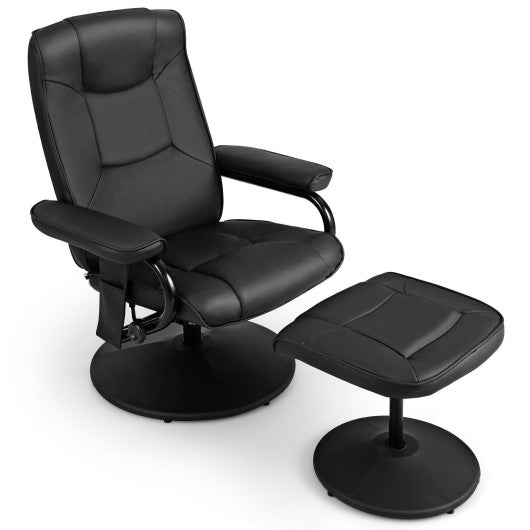 360°Swivel Massage Recliner Chair with Ottoman-Black