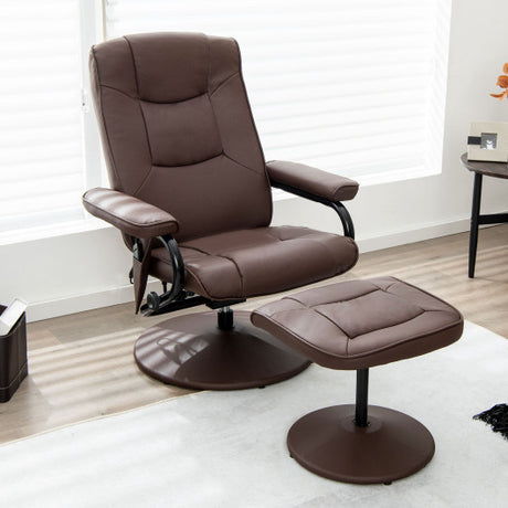 360°Swivel Massage Recliner Chair with Ottoman-Brown