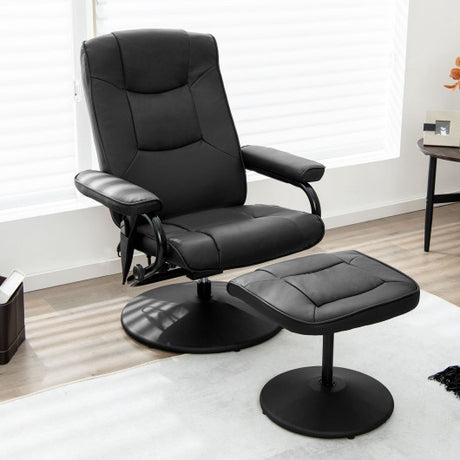 360°Swivel Massage Recliner Chair with Ottoman-Black