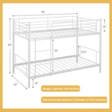 Metal Bunk Bed with Ladder and Full-length Guardrails-White