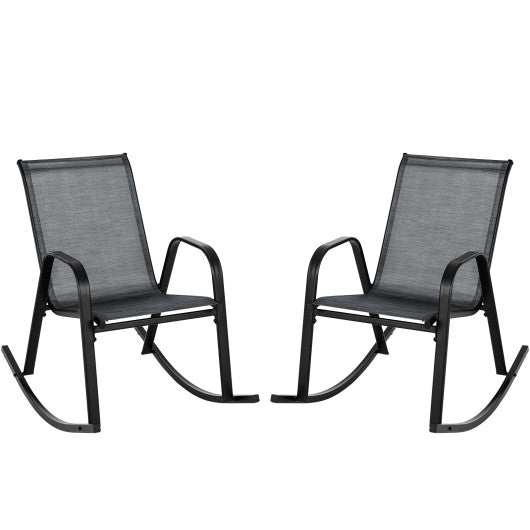 Set of 2 Metal Patio Rocking Chair with Breathable Seat Fabric-Black