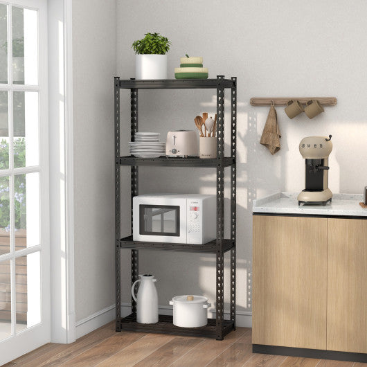 4-Tier Metal Shelving Unit with Anti-slip Foot Pad and Anti-tipping Device-Black