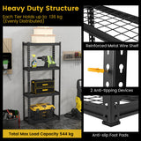 4-Tier Metal Shelving Unit with Anti-slip Foot Pad and Anti-tipping Device-Black