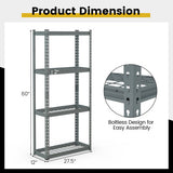 4-Tier Metal Shelving Unit with Anti-slip Foot Pad and Anti-tipping Device-Gray