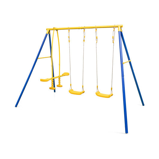 Metal Swing Set for Backyard with 2 Swing Seats and 2 Glider Seats-Blue