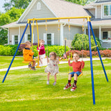 Metal Swing Set for Backyard with 2 Swing Seats and 2 Glider Seats-Blue