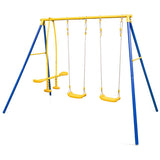 Metal Swing Set for Backyard with 2 Swing Seats and 2 Glider Seats-Blue