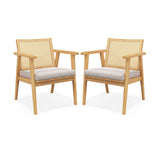 Mid Century Modern Accent Chairs Set of 2 with Breathable Rattan Back-Natural