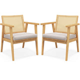 Mid Century Modern Accent Chairs Set of 2 with Breathable Rattan Back-Natural