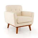 Modern Accent Chair Upholstered Linen Fabric Armchair with Removable Padded Seat Cushion-Beige