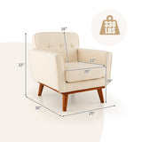 Modern Accent Chair Upholstered Linen Fabric Armchair with Removable Padded Seat Cushion-Beige