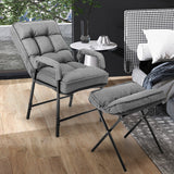 Linen Fabric Modern Accent Chair with Ottoman and Adjustable Backrest-Gray