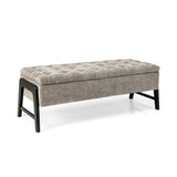 Modern Chenille Storage Bench with Solid Rubber Wood Legs-Gray