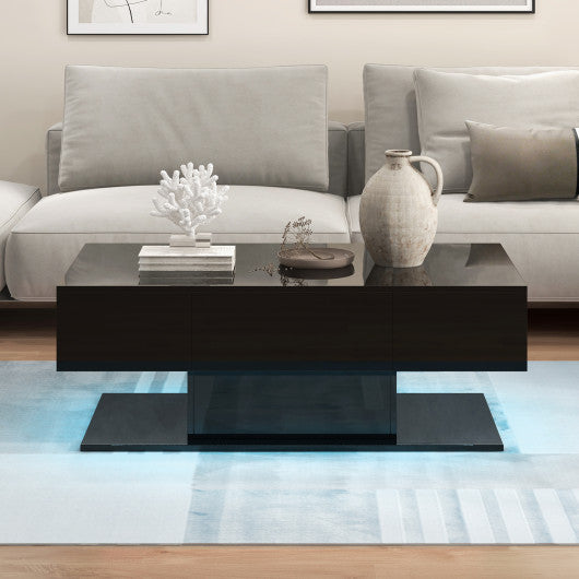 Modern LED Coffee Table with 20 Color LED Lights and 2 Storage Drawers-Black