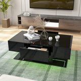Modern LED Coffee Table with 20 Color LED Lights and 2 Storage Drawers-Black