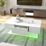 Modern LED Coffee Table with 20 Color LED Lights and 2 Storage Drawers-White