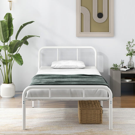 Modern Metal Platform Bed with Headboard and Footboard-White