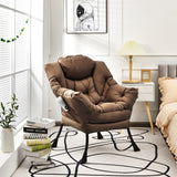 Modern Polyester Fabric Lazy Chair with Steel Frame and Side Pocket-Brown