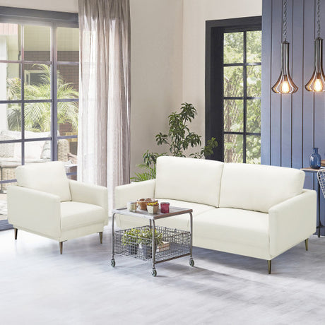 Modern Sofa Couch with Solid Metal Legs and Removable Backrest Cushion-White