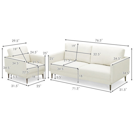 Modern Sofa Couch with Solid Metal Legs and Removable Backrest Cushion-White