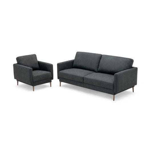 Modern Sofa Couch with Solid Metal Legs and Removable Backrest Cushion-Gray-Sofa Set