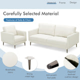 Modern Sofa Couch with Solid Metal Legs and Removable Backrest Cushion-White