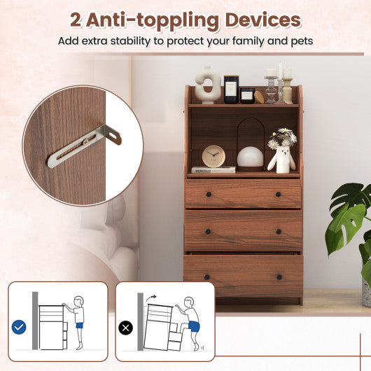Modern Storage Dresser with Anti-toppling Device-Walnut