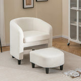 Modern Upholstered Barrel Teddy Velvet Chair with Ottoman-Beige