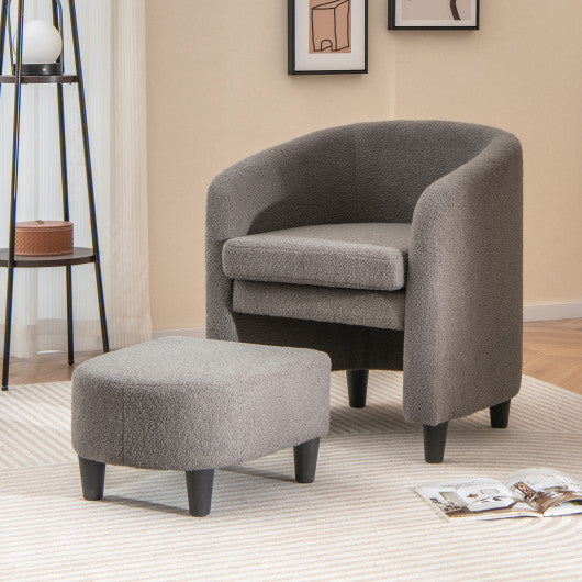 Modern Upholstered Barrel Teddy Velvet Chair with Ottoman-Gray