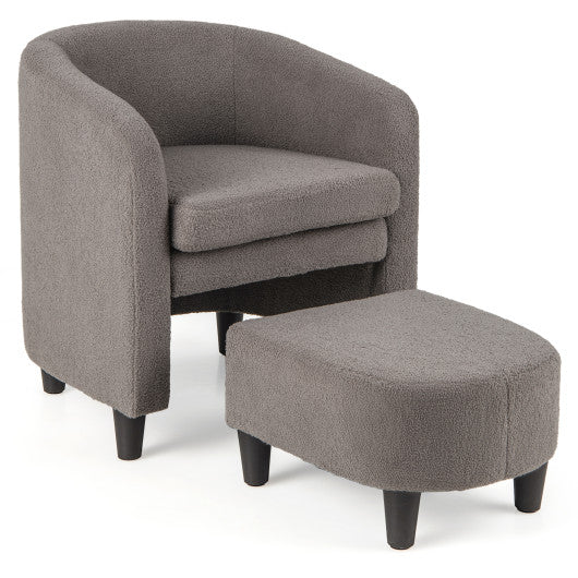 Modern Upholstered Barrel Teddy Velvet Chair with Ottoman-Gray