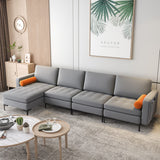 Modular L-shaped 4-Seat Sectional Sofa with Reversible Chaise and 2 USB Ports-Gray