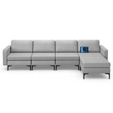 Modular L-shaped Sectional Sofa with Reversible Ottoman and 2 USB Ports-Light Gray