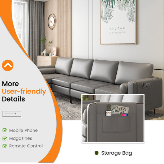 Modular L-shaped Sectional Sofa with Reversible Chaise and 2 USB Ports-Light Gray